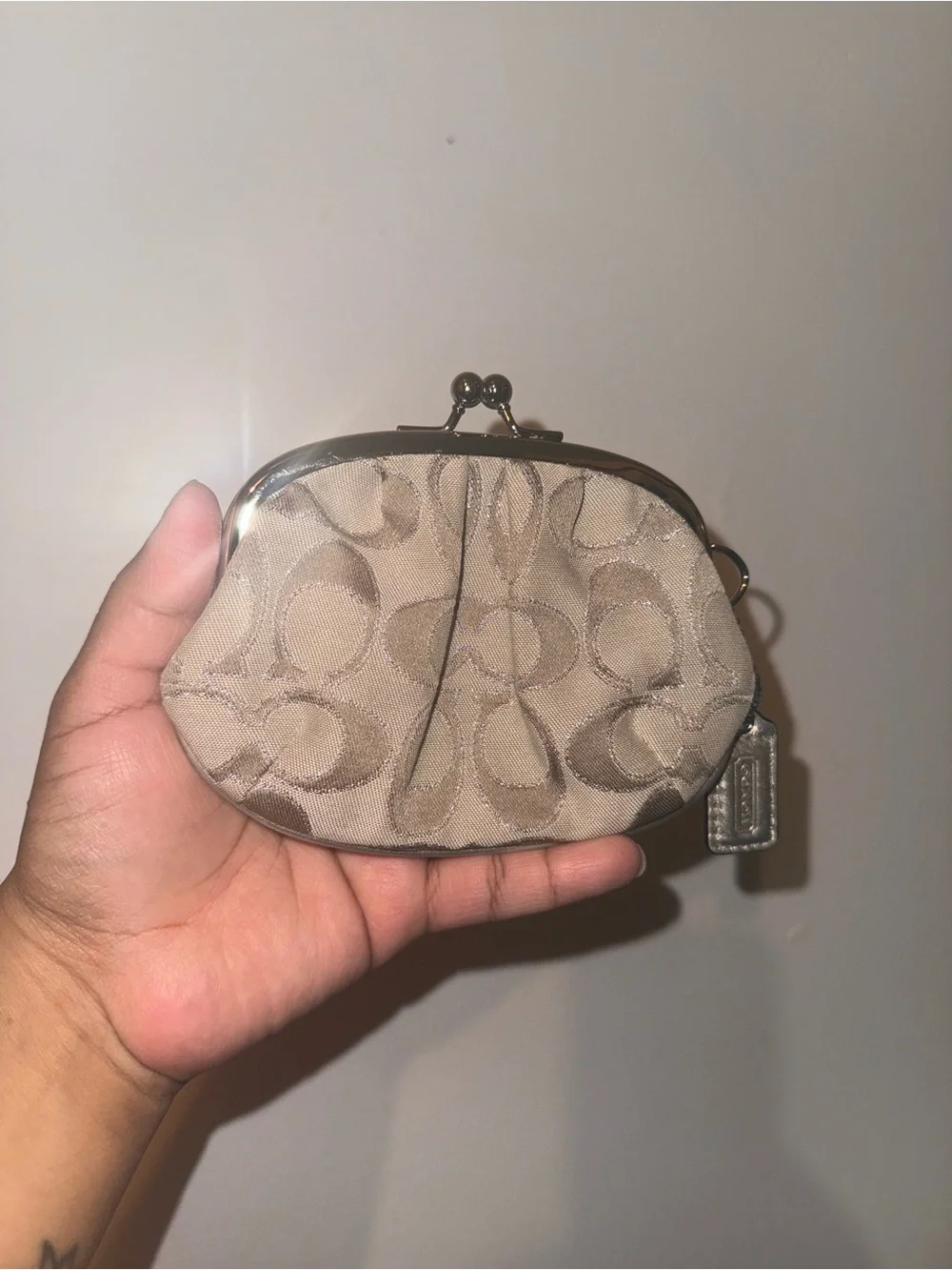 Coach Khaki Signature Kiss-Lock Coin Pouch